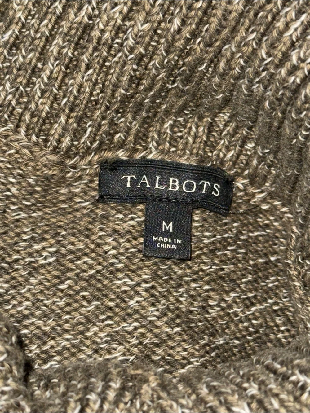 TALBOTS Women's Medium Green Cable Cotton Split Cowl Neck Sweater Long Sleeves